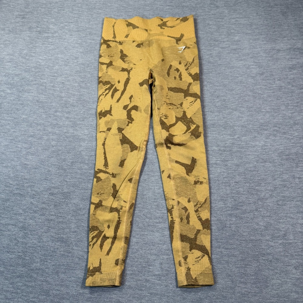 Gymshark Activewear Leggings Women Small Gold Camo High Waisted Gym Yoga Athleti